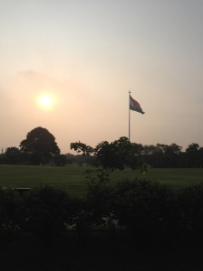 Indian flag in Central Park waving with the sun rising in the background-always a beautiful sight!