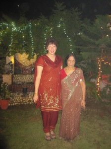 Auntiejie and me in front of our decorated waterfall!
